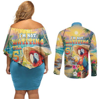 Hawaii Parrot Couples Matching Off Shoulder Short Dress and Long Sleeve Button Shirt Im Not Waiting Till 5 Oclock - Wonder Print Shop