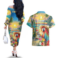 Hawaii Parrot Couples Matching Off The Shoulder Long Sleeve Dress and Hawaiian Shirt Im Not Waiting Till 5 Oclock - Wonder Print Shop