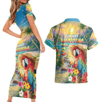 Hawaii Parrot Couples Matching Short Sleeve Bodycon Dress and Hawaiian Shirt Im Not Waiting Till 5 Oclock - Wonder Print Shop