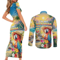 Hawaii Parrot Couples Matching Short Sleeve Bodycon Dress and Long Sleeve Button Shirt Im Not Waiting Till 5 Oclock - Wonder Print Shop