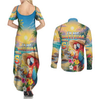 Hawaii Parrot Couples Matching Summer Maxi Dress and Long Sleeve Button Shirt Im Not Waiting Till 5 Oclock