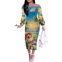 Hawaii Parrot Family Matching Off The Shoulder Long Sleeve Dress and Hawaiian Shirt Im Not Waiting Till 5 Oclock - Wonder Print Shop