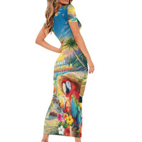 Hawaii Parrot Family Matching Short Sleeve Bodycon Dress and Hawaiian Shirt Im Not Waiting Till 5 Oclock - Wonder Print Shop