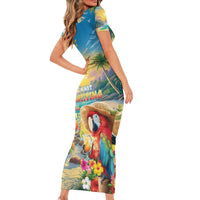 Hawaii Parrot Short Sleeve Bodycon Dress Im Not Waiting Till 5 Oclock - Wonder Print Shop