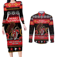 Merry Christmas Krampus Couples Matching Long Sleeve Bodycon Dress and Long Sleeve Button Shirt Have You Been Good This Year LT05 - Wonder Print Shop