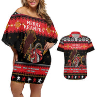 Merry Christmas Krampus Couples Matching Off Shoulder Short Dress and Hawaiian Shirt Have You Been Good This Year LT05 - Wonder Print Shop