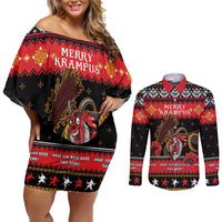 Merry Christmas Krampus Couples Matching Off Shoulder Short Dress and Long Sleeve Button Shirt Have You Been Good This Year LT05 - Wonder Print Shop