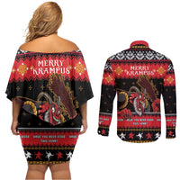 Merry Christmas Krampus Couples Matching Off Shoulder Short Dress and Long Sleeve Button Shirt Have You Been Good This Year LT05 - Wonder Print Shop