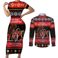 Merry Christmas Krampus Couples Matching Short Sleeve Bodycon Dress and Long Sleeve Button Shirt Have You Been Good This Year LT05 - Wonder Print Shop
