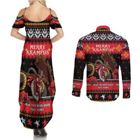 Merry Christmas Krampus Couples Matching Summer Maxi Dress and Long Sleeve Button Shirt Have You Been Good This Year LT05 - Wonder Print Shop