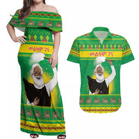 Ethiopia Christmas Couples Matching Off Shoulder Maxi Dress and Hawaiian Shirt Melkam Gena Yegena Abat LT05 - Wonder Print Shop