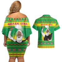 Ethiopia Christmas Couples Matching Off Shoulder Short Dress and Hawaiian Shirt Melkam Gena Yegena Abat LT05 - Wonder Print Shop