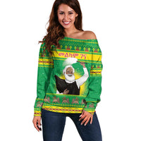 Ethiopia Christmas Off Shoulder Sweater Melkam Gena Yegena Abat LT05 - Wonder Print Shop