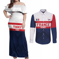 France Rugby Custom Couples Matching Off Shoulder Maxi Dress and Long Sleeve Button Shirt Go Les Bleus Simple Style - Wonder Print Shop