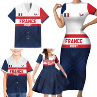 France Rugby Custom Family Matching Short Sleeve Bodycon Dress and Hawaiian Shirt Go Les Bleus Simple Style - Wonder Print Shop