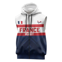 France Rugby Custom Sleeveless Zip Hoodie Go Les Bleus Simple Style - Wonder Print Shop