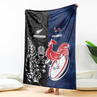 France And New Zealand Rugby Blanket Les Bleus Rooster With Maori Tiki - Wonder Print Shop