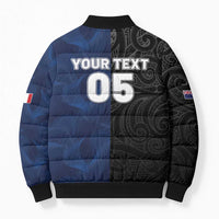 France And New Zealand Rugby Custom Bomber Puffer Jacket Les Bleus Rooster With Maori Tiki - Wonder Print Shop