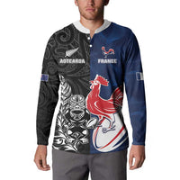 France And New Zealand Rugby Custom Button Sweatshirt Les Bleus Rooster With Maori Tiki - Wonder Print Shop
