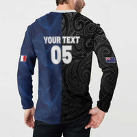 France And New Zealand Rugby Custom Button Sweatshirt Les Bleus Rooster With Maori Tiki - Wonder Print Shop