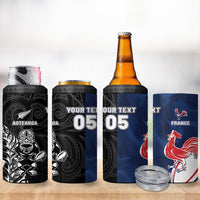France And New Zealand Rugby Custom 4 in 1 Can Cooler Tumbler Les Bleus Rooster With Maori Tiki - Wonder Print Shop