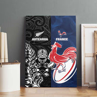 France And New Zealand Rugby Canvas Wall Art Les Bleus Rooster With Maori Tiki - Wonder Print Shop