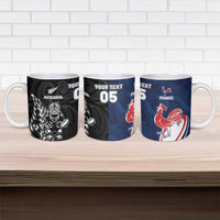 France And New Zealand Rugby Custom Ceramic Mug Les Bleus Rooster With Maori Tiki - Wonder Print Shop