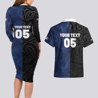 France And New Zealand Rugby Custom Couples Matching Long Sleeve Bodycon Dress and Hawaiian Shirt Les Bleus Rooster With Maori Tiki - Wonder Print Shop
