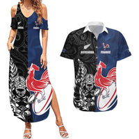 France And New Zealand Rugby Custom Couples Matching Summer Maxi Dress and Hawaiian Shirt Les Bleus Rooster With Maori Tiki - Wonder Print Shop
