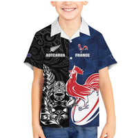 France And New Zealand Rugby Custom Family Matching Mermaid Dress and Hawaiian Shirt Les Bleus Rooster With Maori Tiki - Wonder Print Shop