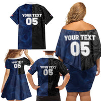 France And New Zealand Rugby Custom Family Matching Off Shoulder Short Dress and Hawaiian Shirt Les Bleus Rooster With Maori Tiki - Wonder Print Shop