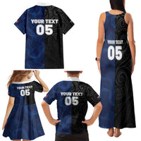 France And New Zealand Rugby Custom Family Matching Tank Maxi Dress and Hawaiian Shirt Les Bleus Rooster With Maori Tiki - Wonder Print Shop