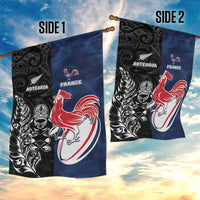 France And New Zealand Rugby Garden Flag Les Bleus Rooster With Maori Tiki - Wonder Print Shop