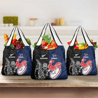 France And New Zealand Rugby Grocery Bag Les Bleus Rooster With Maori Tiki - Wonder Print Shop