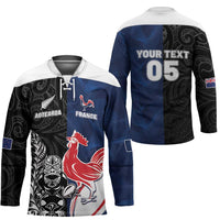 France And New Zealand Rugby Custom Hockey Jersey Les Bleus Rooster With Maori Tiki - Wonder Print Shop