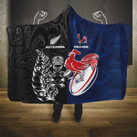 France And New Zealand Rugby Hooded Blanket Les Bleus Rooster With Maori Tiki - Wonder Print Shop