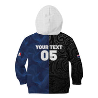 France And New Zealand Rugby Custom Kid Hoodie Les Bleus Rooster With Maori Tiki - Wonder Print Shop