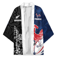France And New Zealand Rugby Custom Kimono Les Bleus Rooster With Maori Tiki - Wonder Print Shop