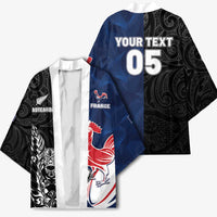 France And New Zealand Rugby Custom Kimono Les Bleus Rooster With Maori Tiki - Wonder Print Shop