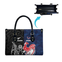 France And New Zealand Rugby Leather Bag Les Bleus Rooster With Maori Tiki - Wonder Print Shop