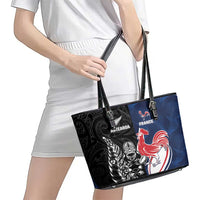 France And New Zealand Rugby Leather Tote Bag Les Bleus Rooster With Maori Tiki - Wonder Print Shop