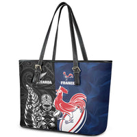 France And New Zealand Rugby Leather Tote Bag Les Bleus Rooster With Maori Tiki - Wonder Print Shop
