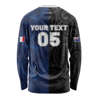 France And New Zealand Rugby Custom Long Sleeve Shirt Les Bleus Rooster With Maori Tiki - Wonder Print Shop