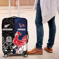 France And New Zealand Rugby Luggage Cover Les Bleus Rooster With Maori Tiki - Wonder Print Shop