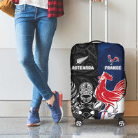 France And New Zealand Rugby Luggage Cover Les Bleus Rooster With Maori Tiki - Wonder Print Shop