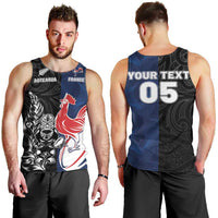 France And New Zealand Rugby Custom Men Tank Top Les Bleus Rooster With Maori Tiki - Wonder Print Shop