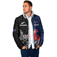 France And New Zealand Rugby Custom Padded Jacket Les Bleus Rooster With Maori Tiki - Wonder Print Shop