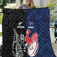 France And New Zealand Rugby Quilt Les Bleus Rooster With Maori Tiki - Wonder Print Shop