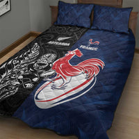 France And New Zealand Rugby Quilt Bed Set Les Bleus Rooster With Maori Tiki - Wonder Print Shop