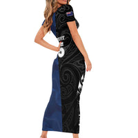 France And New Zealand Rugby Custom Short Sleeve Bodycon Dress Les Bleus Rooster With Maori Tiki - Wonder Print Shop